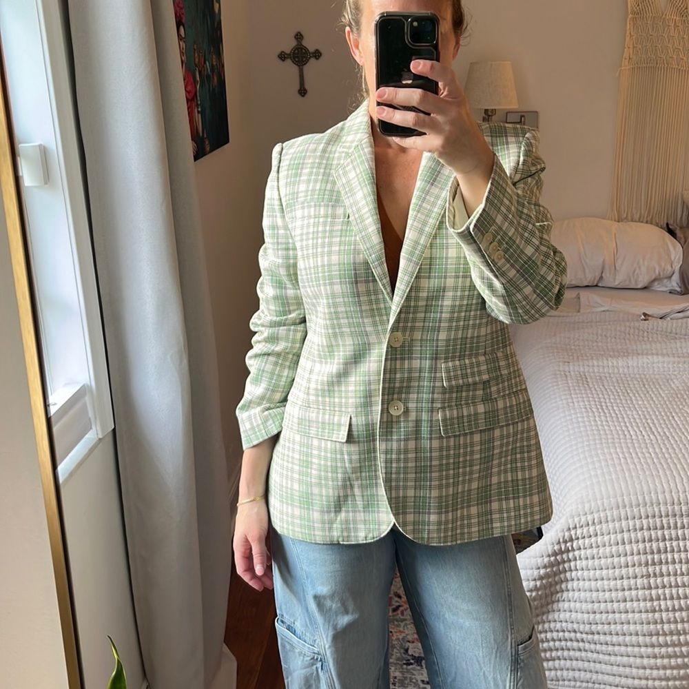 Tory Burch Green Plaid Blazer